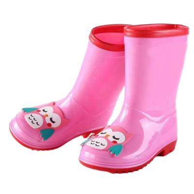 China CUSHIONING wholesale fashion kids girl pink owl rubber boots lightweight kids raining boots for sale