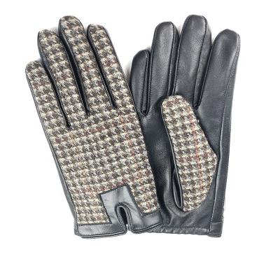 China Women's Wool Leather Gloves Mittens Sheepskin Leather Gloves and Wool Houndstooth Winter Leather Gloves for sale