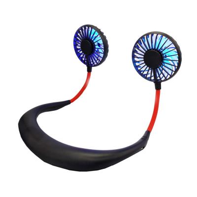 China Protable USB Rechargeable New Arrival Portable Hands Free Neck Band Sports Fan Outside LED Light Neck Fan for sale