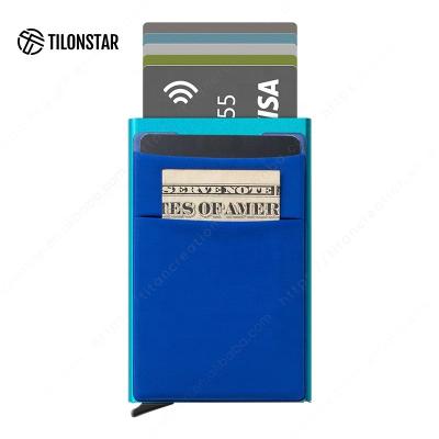 China outdoor map & Aluminum Money Pocket Mini Slim Wallet With Elasticity Back Pocket ID Credit Card Holder Aluminum RFID Pop Up Card Holder for sale