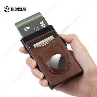 China outdoor map & Money Pocket & Nice Air Tag Design Wallet Leather Pop Up Airtag Card Holder Leather Aluminum Card Holder for sale