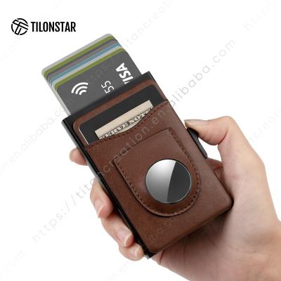 China outdoor map & Money Pocket & Air Tag Credit Care Holder With Air Tag Rfid Blocking Card Holder Air Tag Aluminum Leather Holder for sale