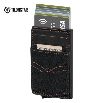 China outdoor map & Money Pocket Card Holder Aluminum Denim Rfid Blocking Wallet Credit Card Holder Rfid Blocking Smart Wallet for sale