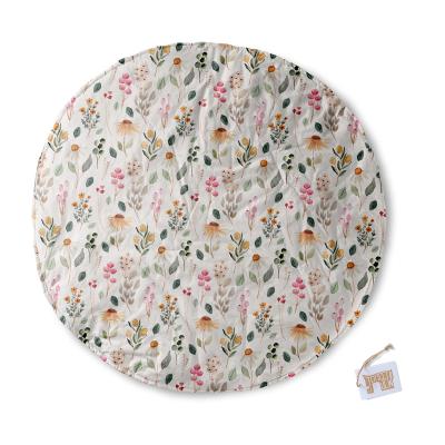 China Toy Small Educational Group Custom Your Design Well Done Floral Print Cotton Round Baby Soft Canvas Gym Foldable Play Mat for sale