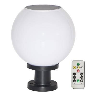 China 200 250 300 350 400 mm Residential Sensor Remote Control Home Plastic Outdoor Round Led Solar Garden Gate Stone Lamp Pillar Lights for sale