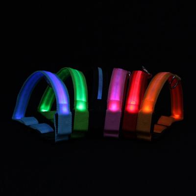 China Padded Light Up Glow In The Night Pet Supplies Collar LED Nylon Flashing Dog Collar Leashes For Dog for sale