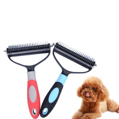 China Stocked Double Sided Grooming Massage Comb 2 In 1 Thread Pet Cat Dematting Dog Hair Remover Hair Deshedding Brush Tool for sale