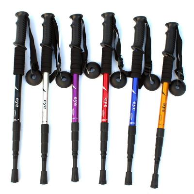 China Aluminum alloy shock-absorbing four-section straight handle trekking pole increasing outdoor products 350g each 4 for sale