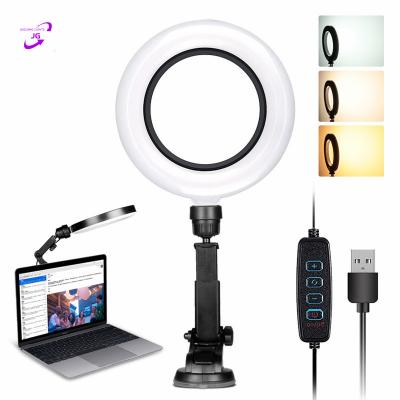 China Mini Suction Cup Mount Beauty Sufficiency Light Selfie Phone Holder Ring Light With Suction Cup New for sale