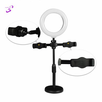 China Mini 2 In 1 6inch Ring Light With Double Cell Phone Holders For Desk for sale