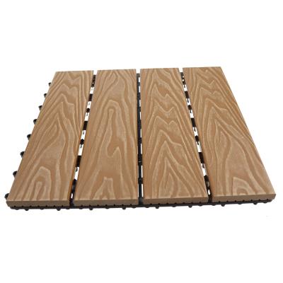 China Modern deep wood grain 3D anti-slip interlocking exterior wpc decking tiles engineered wood floor tile for sale