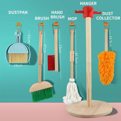 China High quality wooden broom dustpan and dustpan set set toys factory wholesale boys and girls cleaning solid wood toy for sale