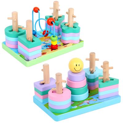 China Column geometry pairs DIY TOY Multifunctional puzzle 5 sets stack large wooden block toys factory direct sales. for sale