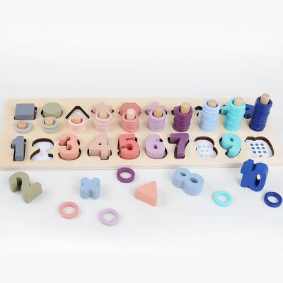 China DIY TOY Wholesale Montessori Kids Math Count Numbers Digital Multifunctional Shape Board Matching Puzzle Wooden Educational Toy for sale