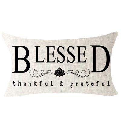 China Customizable Blessed Lumbar Pillowcase Sustainable Grateful Grateful Decorative Canvas Cushion Cover Tile Cotton 12 x 20 Inches for sale