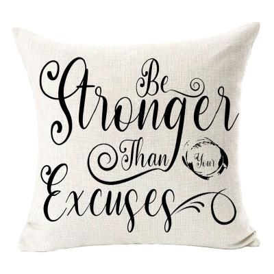 China Customizable Viable Be Stronger Than Apology Decorative Cotton Tile Cushion Cover Square Canvas Pillow Case 18 x 18 Inches for sale