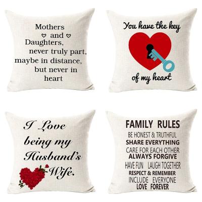 China Viable Customizable Mothers and Daughter Family Rules Cotton Tile Cushion Cover Square Linen Pillow Case 18 x 18 inches for sale