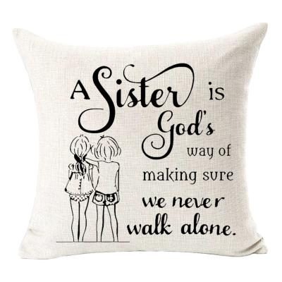 China Customizable Viable Be My Sister Is Really The Gift Cotton Tile Cushion Cover Square Canvas Pillow Case Only 18 x 18 inches for sale