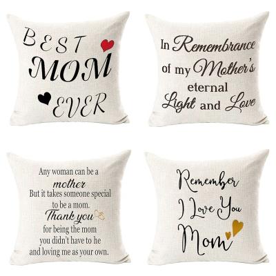 China Best Viable Customizable Mom Ever Remember I Love You Cotton Tile Cushion Cover Square Linen Pillowcase 18 x 18 inches for sale