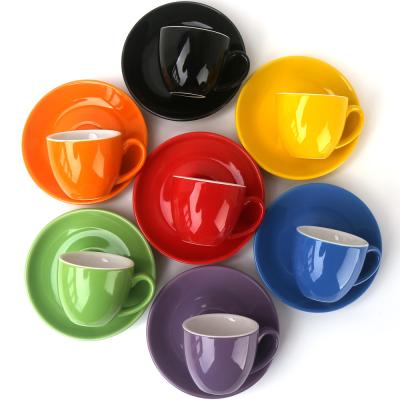 China Wholesale Disposable Multi-colors 100Ml Ceramic Coffee Cup And Saucer Afternoon Tea Drinkware Set for sale