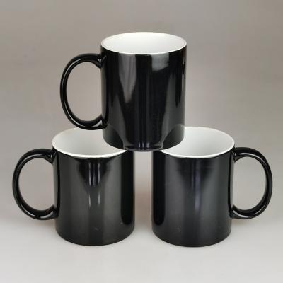 China Two Tone Color Glossy Black Outside Disposable White Inner Cup 11Oz Custom Design Ceramic Decal Coffee Mug for sale