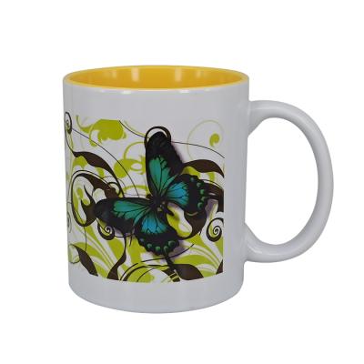 China Customized Disposable Classic Butterfly Coffee Mug Tea Cup 11OZ Sublimation Stoneware Ceramic Mug With Color Inside for sale