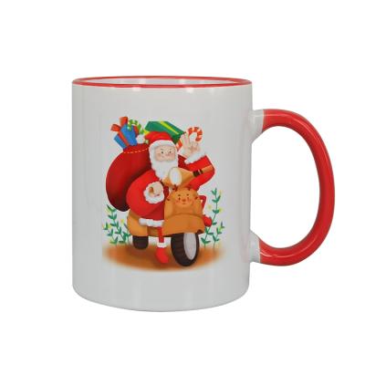 China Disposable Cheap Custom White Mug 11OZ White Ceramic Mug With Color Rim And Hanldle For Sublimation for sale