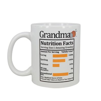 China Nutrition Facts 11OZ Disposable Special White Sublimation Mug Gift For Grandma for sale