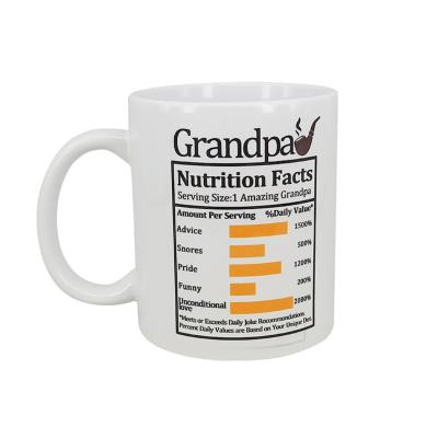 China Nutrition Facts Grandpa 11OZ Inspirational Disposable White Sublimation Mug Gift for sale