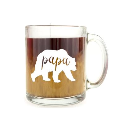 China 11Oz Papa Bear Glass Coffee Mug Disposable Fathers Day Funny Gift For Dad for sale