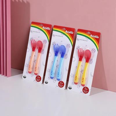 China Factory New Style Cute Food Grade Silicone And Fork Baby Spoon Bendable Spoon Fork Set Try To Baby Exercising To Eat for sale