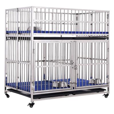 China Sustainable Hot Sale Multi Layers Pet Cage Stainless Steel Metal Dog Cage With Wheels for sale