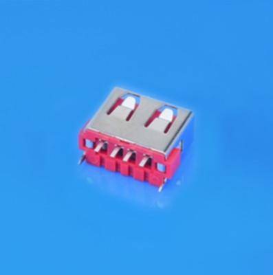 China Straight DIP Short Type USB 2.0 weiblicher Stecker L10mm Rotgehäuse zu verkaufen