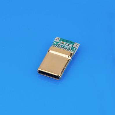 China Stretch Type USB Type C Plug Connector 16P Gold Plated Stainless Steel Shell for sale