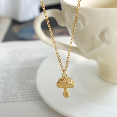 China Vintage Stainless Steel Jewelry For Women Girls 18k Gold Plated Retro Small Mushroom Clavicle Chain Pendant Necklace for sale