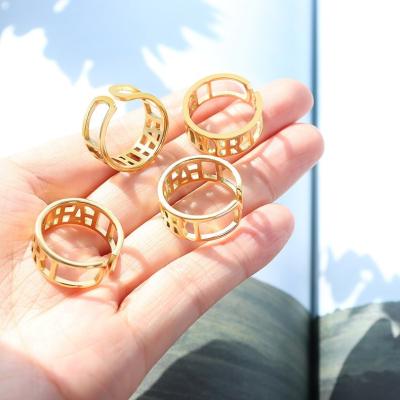 China New Stainless Steel Vintage American European Fashion 18k Gold Simple Opening Ring Women Spot Wholesale Letter Cavity for sale