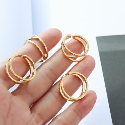 China 2022 New Vintage Women's Stainless Steel Thin 18k Gold Plated Cavity Ring Minimalist Versatile Hollow Opening Ring Jewelry for sale