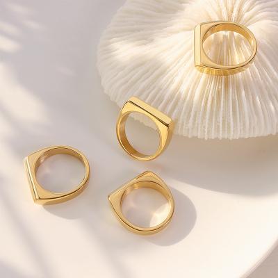 China New Vintage Fashion 18k Gold Plated Stainless Steel Simple Geometric Rings For Ladies Women Custom Design for sale