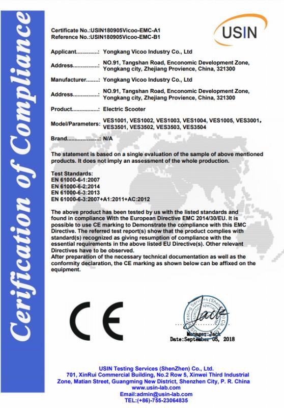 CE - Yongkang Vicoo Industry & Trade Co., Ltd.