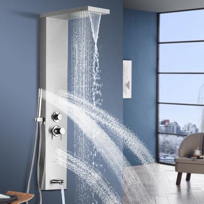 China Bathroom Stainless Steel Waterfall Shower Panel Wall Mounted Coloum Set Tower Massage Bodyless Slide Bar Shower Panels Jets Shower Panels for sale