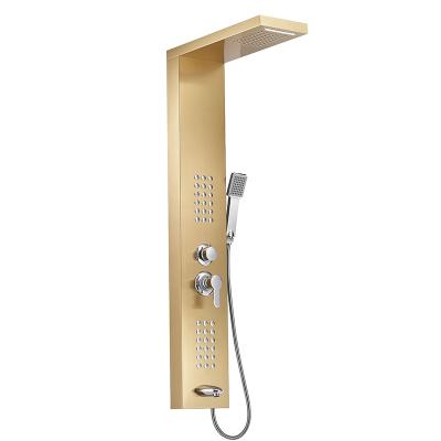 China With Sliding Bar Shower Panel Bathroom Stainless Steel Gold Waterfall Shower Column Set Tower Massage Wall Mounted Body Jets Shower Panels for sale