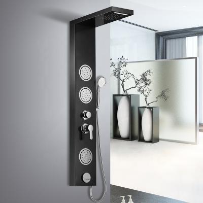 China With Sliding Bar Shower Panel Bathroom Stainless Steel Waterfall Shower Column Set Wall Mounted Tower Shower Panels Shower Column Black for sale