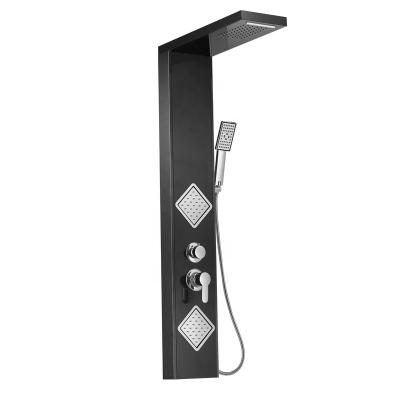 China With Wall Mounted Shower Panel Bathroom Stainless Steel Waterfall Black Shower Column Set Tower Sliding Bar Shower Panels Panello Doccia for sale