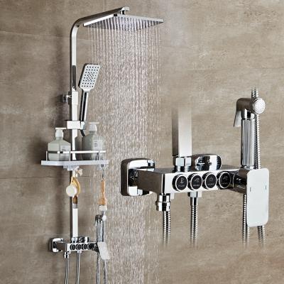 China With Sliding Bar Modern Shower Set Wall Mounted Stainless Steel Faucet Bathroom Taps Brass Kits Rainfall Showerset Mixer Faucet Set for sale