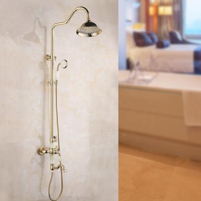 China With Slide Bar Gold Shower Set Wall Mounted Stainless Steel Faucet Bathroom Taps Luxury Brass Kits Rainfall Showerset Mixer Faucet Set for sale