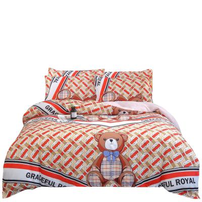 China Berry Nondisposable Logo Plaid Fabrics Cute Bear Classic Bu Print Lovely Four-Piece Bedding Sheet for sale