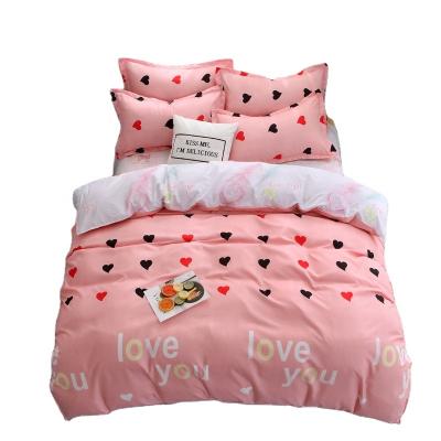 China Nondisposable Individual White Flower Pattern Sheet Rose Love Form Double Front Polyester Four-Piece Duvet Set for sale