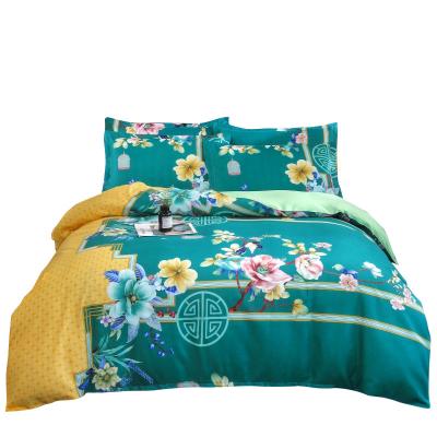 China Flower Pattern Nondisposable Chinese Style Printed Wool Blend Bed Sheet Auspicious Quilt Cover Set for sale