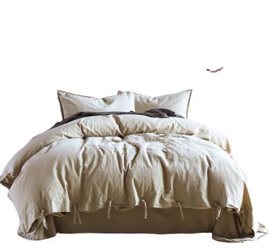 China Anti-Static No MOQ Color Linen Natural Cotton Mixed Fabric Duvet Cover Sheet Sets Bedding for sale