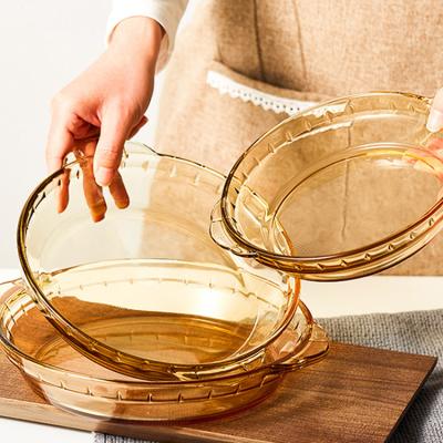 China Sustainable Reusable Borosilicate Cooking Glass Casserole Pan Dish Sets Salad Fruit Pizza Casserole Glass for sale